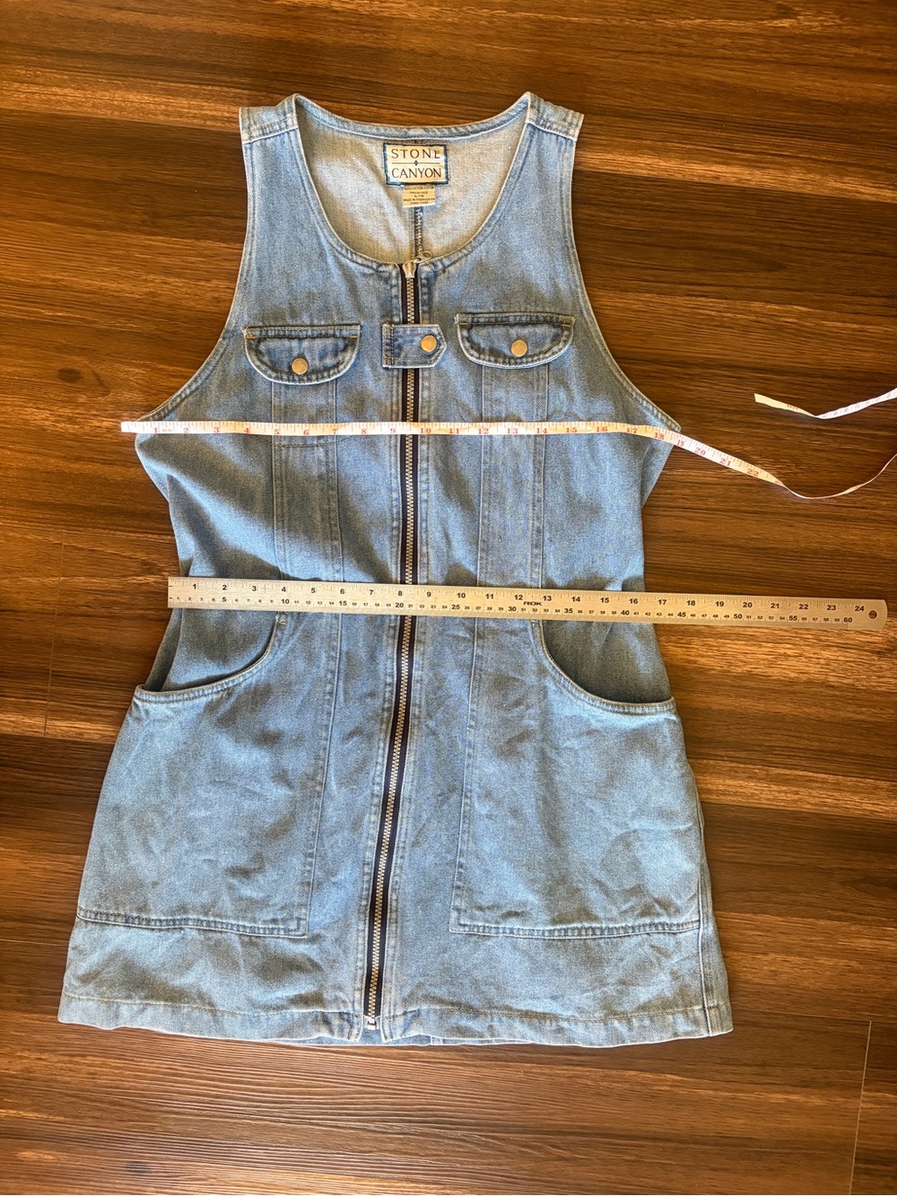 Vintage Front-Zip Denim Mini Dress - Light Blue - Picture 11 of 12